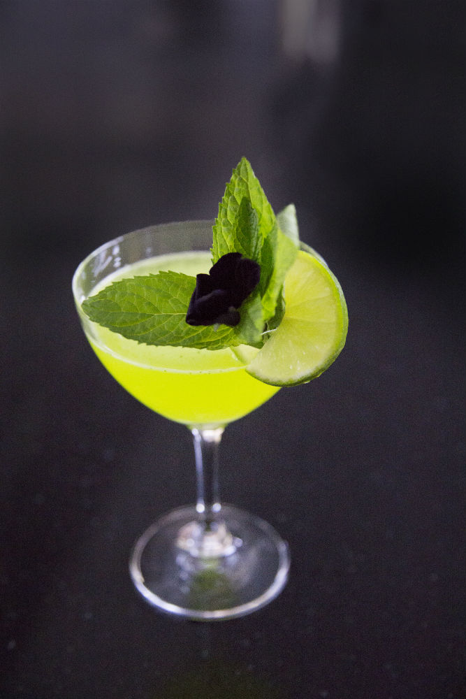 Green cocktail with Bols Melon, vodka and mint