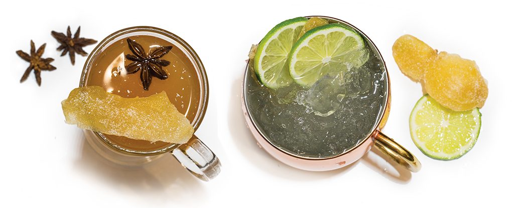 Ginger Moscow mule and ginger hot toddy