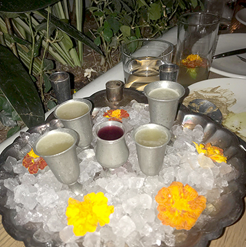 Tray of shots including a non-alcoholic shot