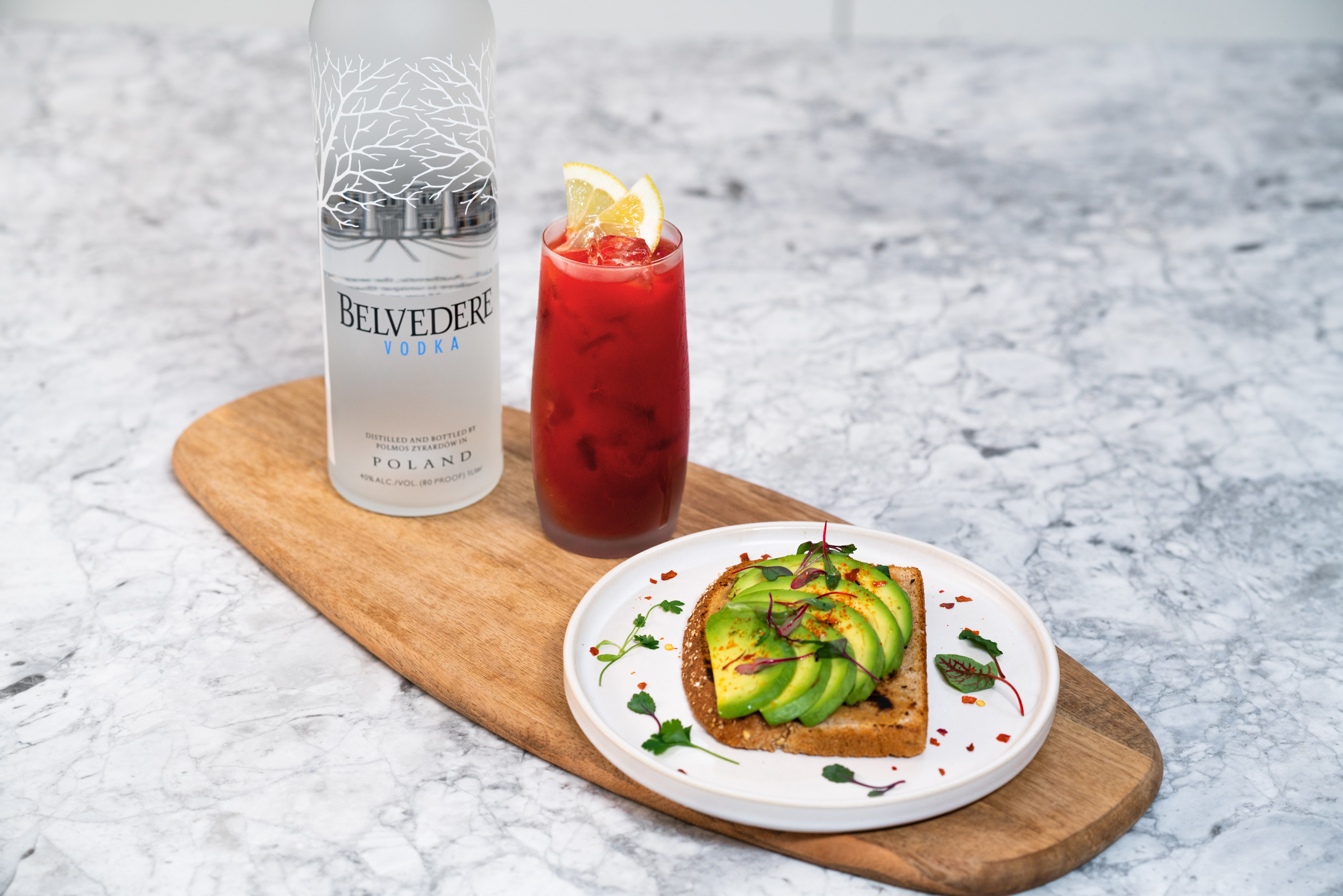 Belvedere Polska Mary with Miso Avocado Toast