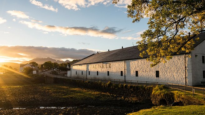 sunset at taliksker distillery on the isle of skye