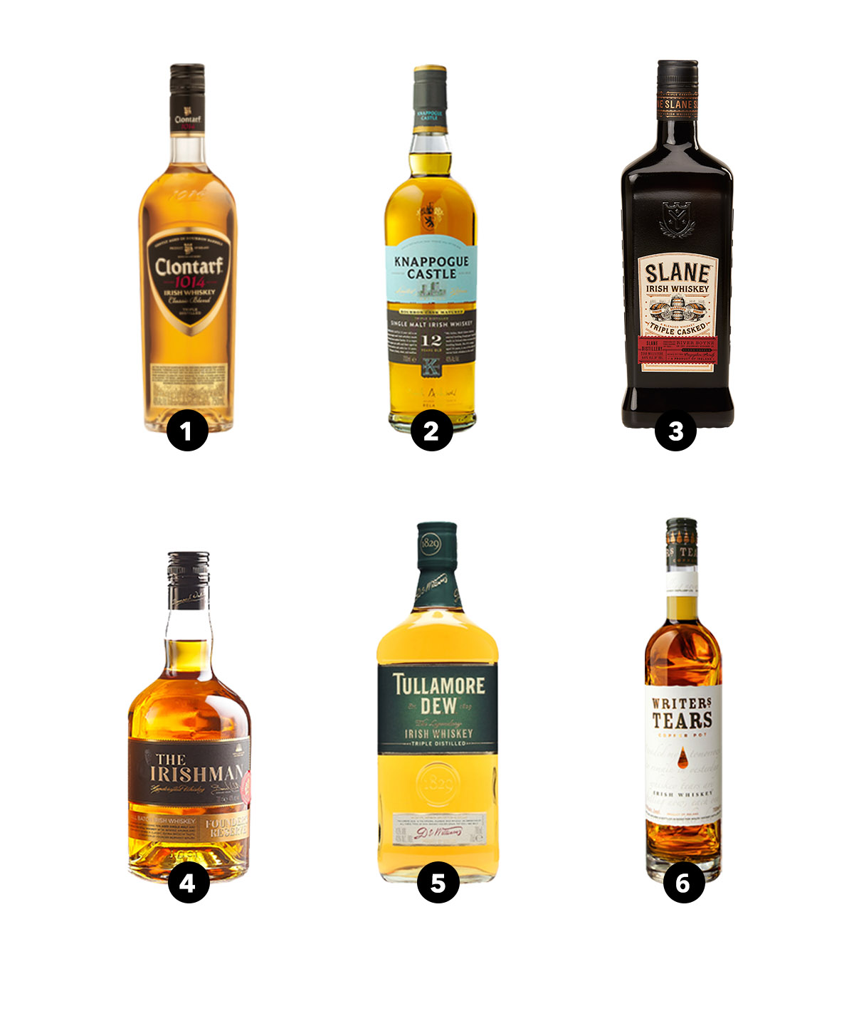 Clontarf, Knappogue Castle, Slane, The Irishman, Tullamore D.E.W., Writers' Tears