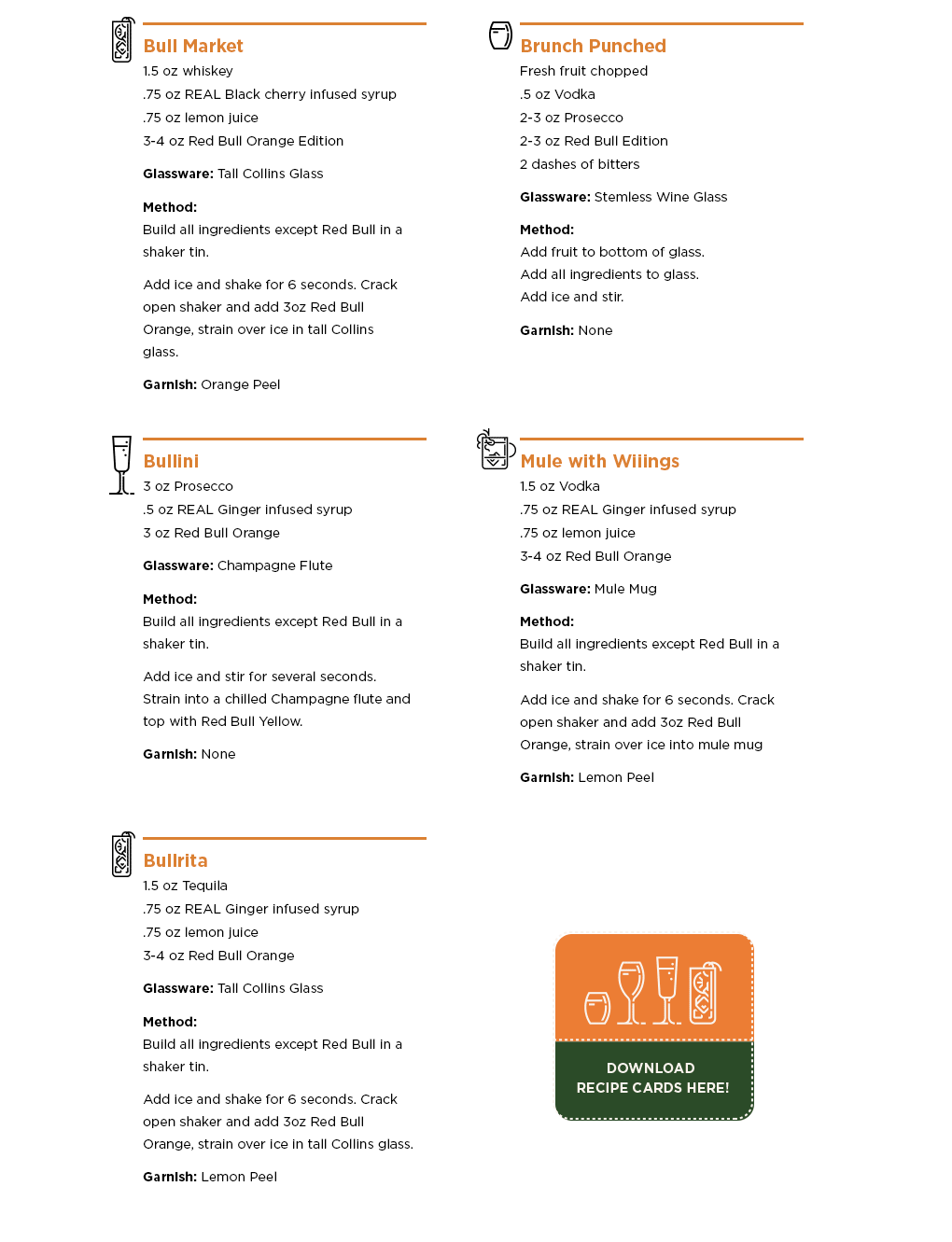 Red Bull Orange Drink Recipe Cards